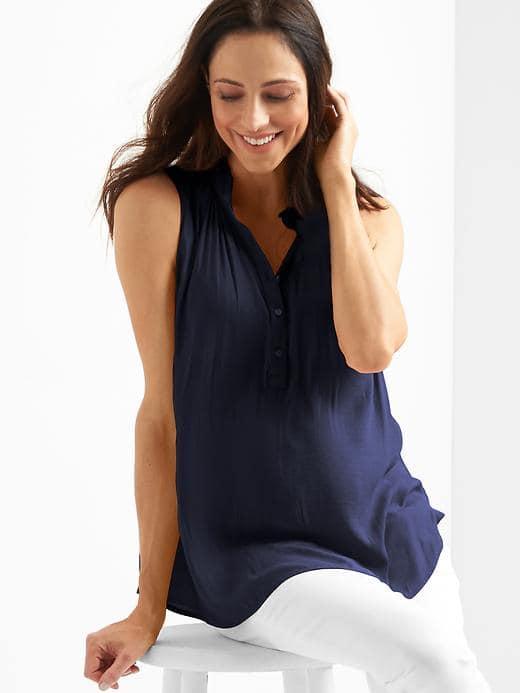 Gap Women Sleeveless Henley Top - Dark Night