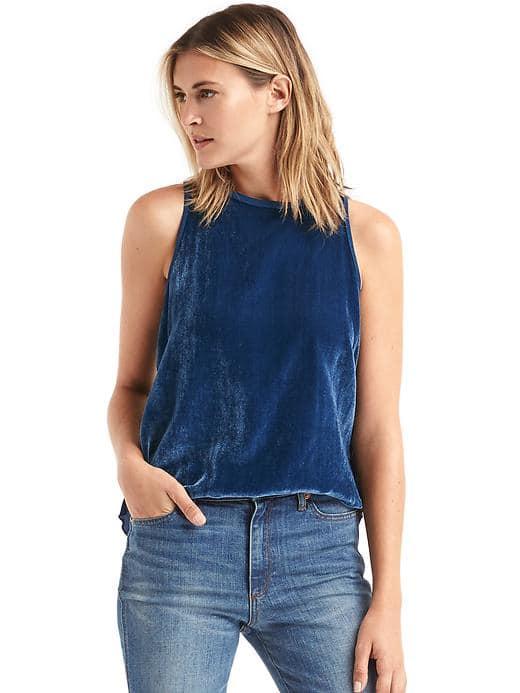 Gap Women Velvet Racerback Tank - Indigo Seas