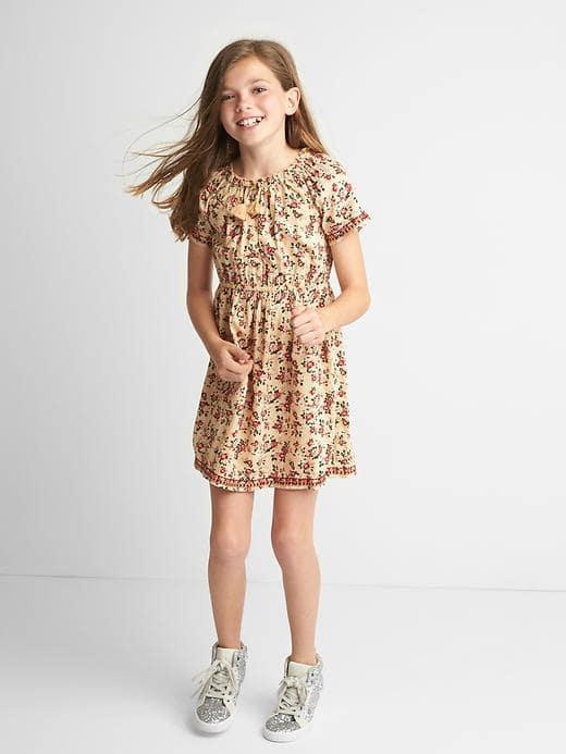 Gap Women Floral Tassel Peasant Dress - Pink Floral