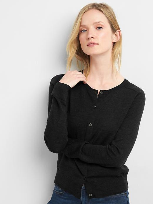 Gap Merino Wool Crewneck Cardigan - True Black