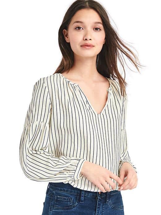 Gap Women Split Neck Long Sleeve Blouse - Dark Night