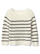 Gap Stripe Lace Trim Keyhole Sweater - Ivory Frost