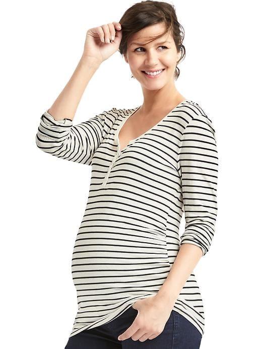 Gap Pure Body Striped Long Sleeve Henley - Black Stripe