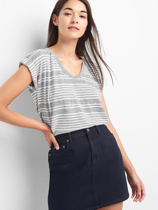 Gap Softspun Stripe Roll Sleeve Tee - Grey Stripe