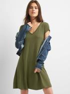 Gap Women A Line V Neck Dress - Army Jacket Green