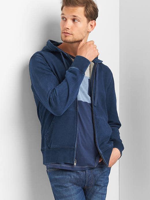 Gap Men Indigo Zip Hoodie - Dark Indigo