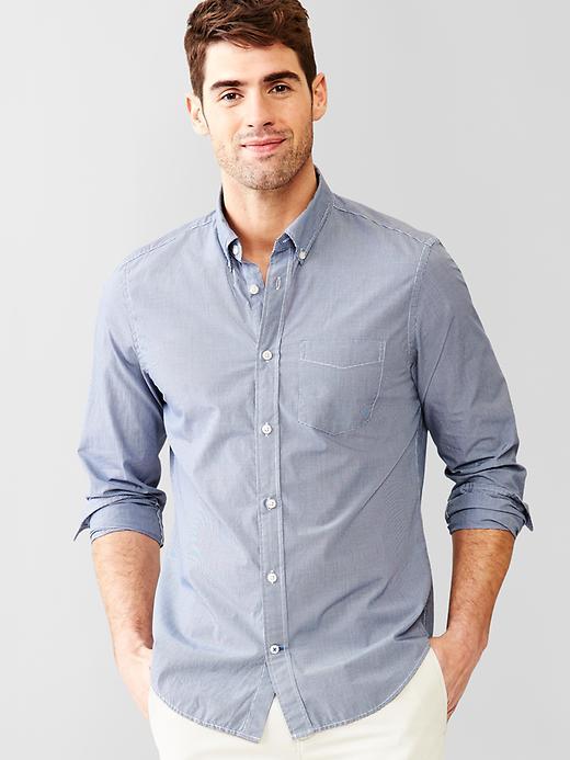 Gap Men Lived In Wash Microcheck Shirt - Blue Micro Check