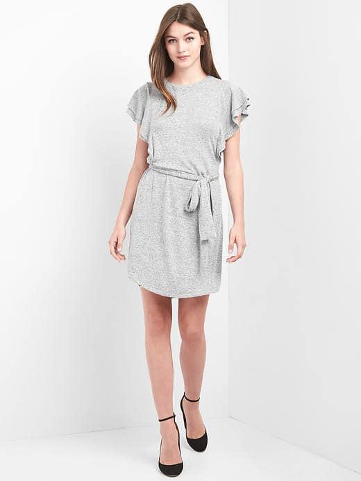 Gap Women Softspun Flutter Dress - Light Grey Marle