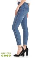 Gap Women Washwell Mid Rise Embroidered True Skinny Ankle Jeans - Medium Indigo