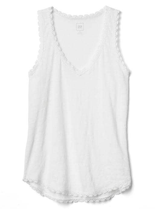 Gap Women Linen Lace V Neck Tank - White