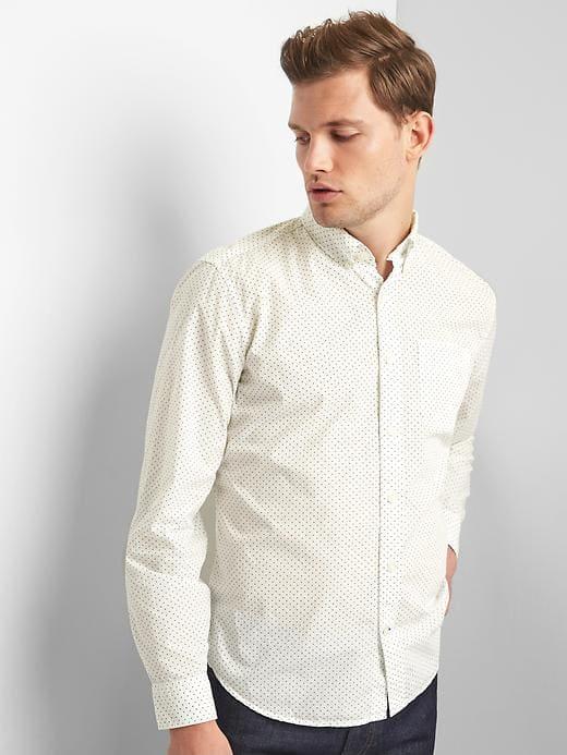 Gap Men True Wash Poplin Dot Standard Fit Shirt - New Off White