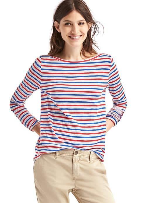 Gap Women Stripe Long Sleeve Slub Tee - Red Multi Stripe