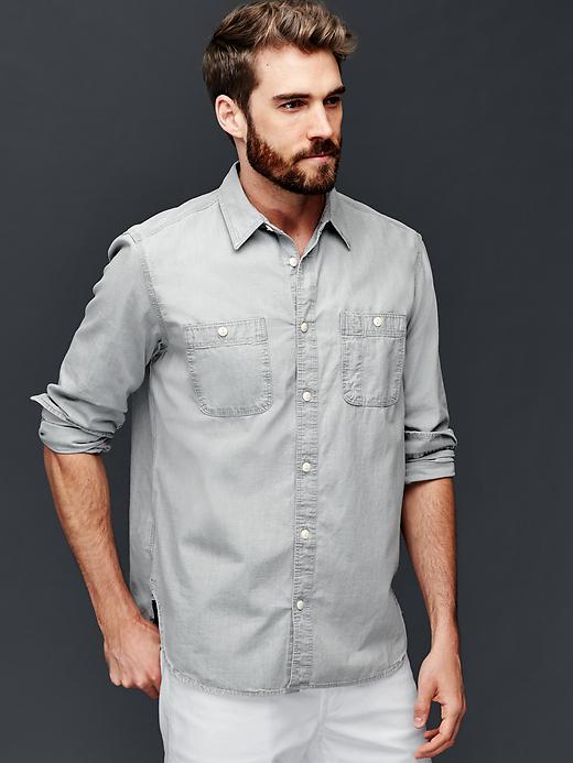 Gap Men 1969 Icon Worker Grey Chambray Shirt - Bleached Grey