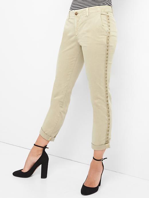 Gap Women Studded Girlfriend Chinos - Iconic Khaki
