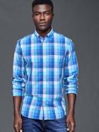 Gap Men True Wash Large Gingham Standard Fit Shirt - Tile Blue
