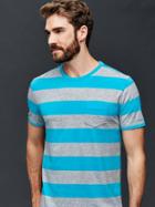 Gap Men Vintage Wash Heathered Rugby Stripe T Shirt - Teal Stripe