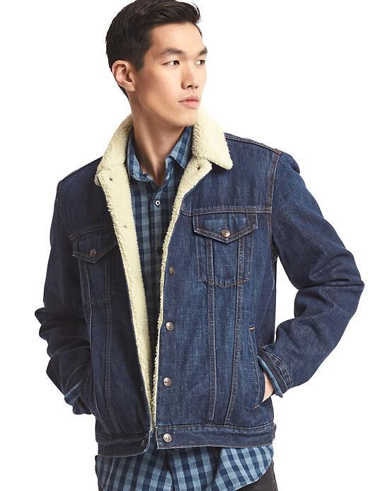 Gap Men 1969 Icon Sherpa Denim Jacket - Worn Dark