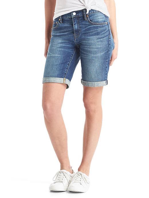 Gap Women Original 1969 Denim Rolled Hem Bermuda Shorts - Dark Indigo