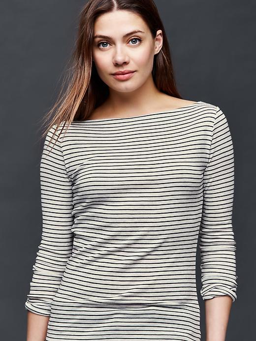 Gap Modern Boatneck Mini Stripe Tee - Oatmeal Stripe