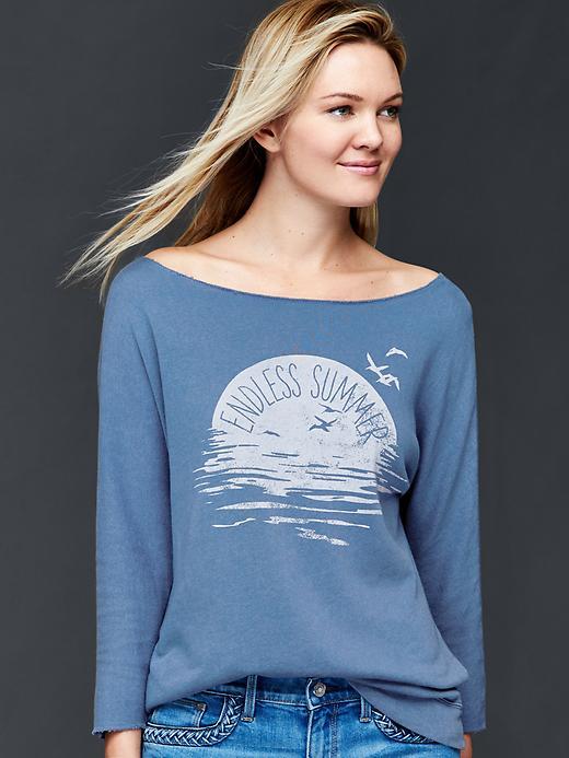 Gap Women Open Neck Graphic Sweatshirt - Peninsula Blue