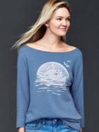 Gap Women Open Neck Graphic Sweatshirt - Peninsula Blue