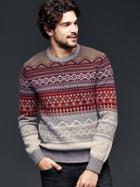 Gap Men Lambswool Fair Isle Crew Sweater - Red