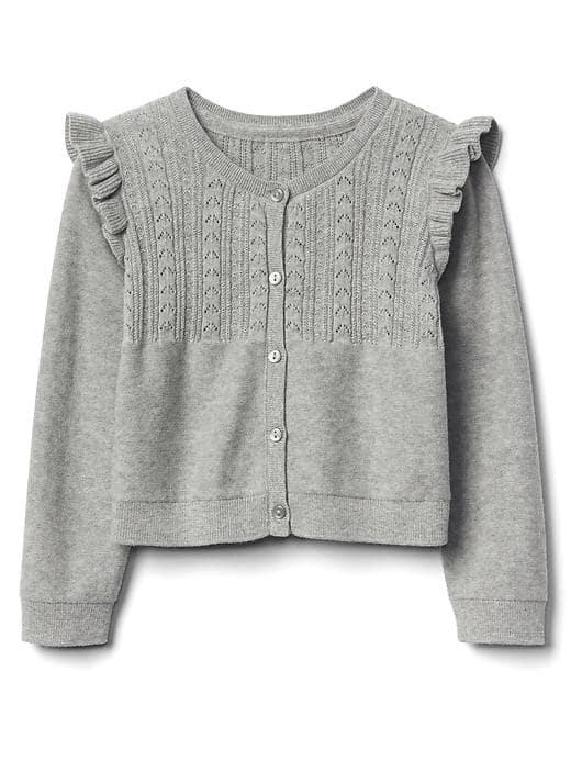 Gap Pointelle Ruffle Cardigan - Light Heather Gray