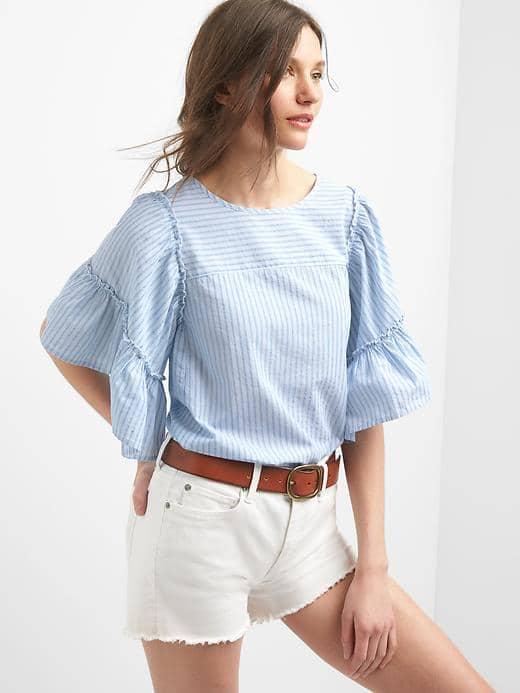Gap Women Poplin Stripe Bell Sleeve Top - Blue Stripe