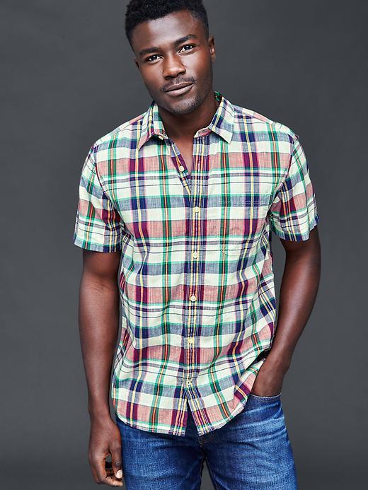 Gap Men Madras Plaid Standard Fit Shirt - Red