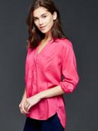 Gap Women V Neck Long Sleeve Shirt - Jellybean Pink