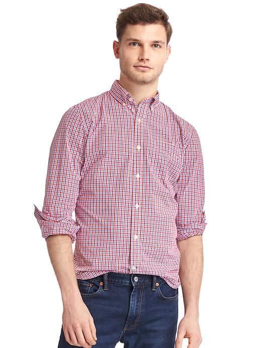 Gap Men True Wash Tattersall Slim Fit Shirt - Weathered Red