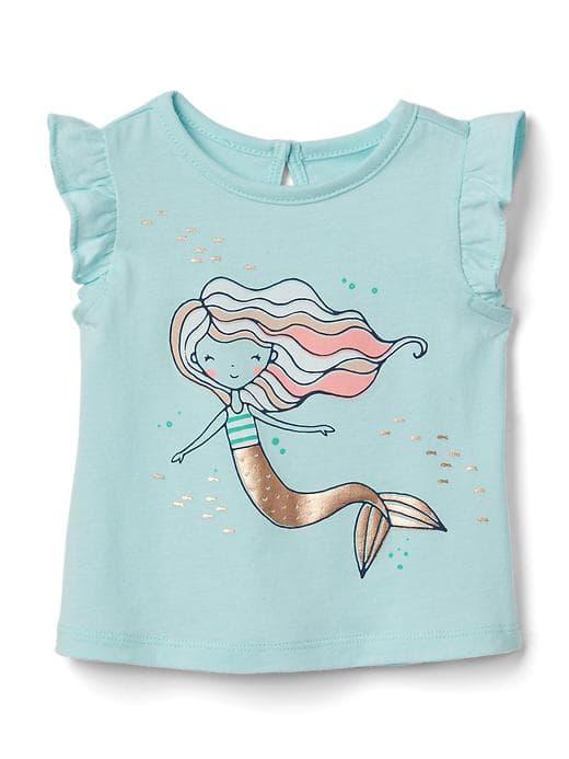 Gap Mermaid Graphic Keyhole Flutter Tee - Ballerina Blue