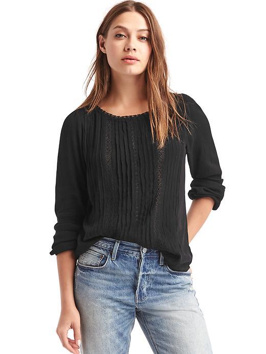 Gap Women Pretty Lace Pintuck Blouse - True Black