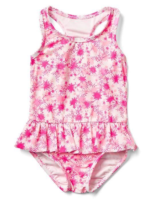 Gap Print Ruffle Racerback Swim One Piece - New Off White
