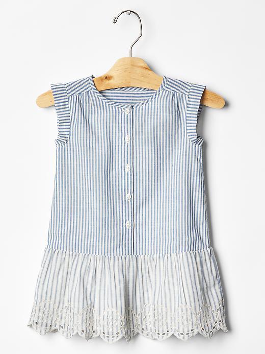 Gap Stripe Eyelet Drop Waist Dress - Blue Stripe