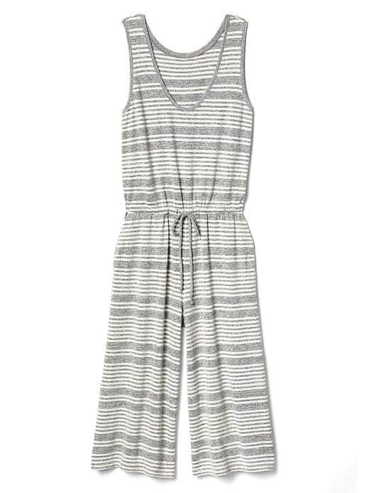Gap Women Softspun Knit Stripe Wide Leg Jumpsuit - Light Grey Marle