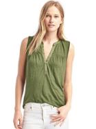 Gap Linen Split Neck Tank - Walden Green