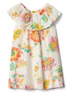 Gap Shimmer Floral Ruffle Dress - White/orange Flower