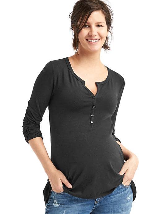Gap Women Long Sleeves Hi Lo Henley - Moonless Night