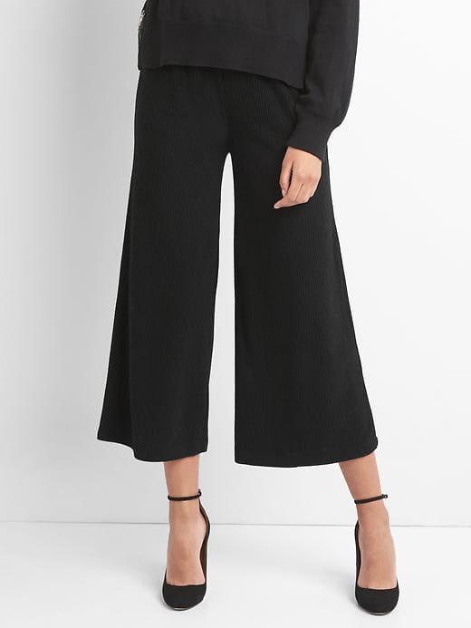 Gap Rib Knit Wide Leg Crop Pants - Black
