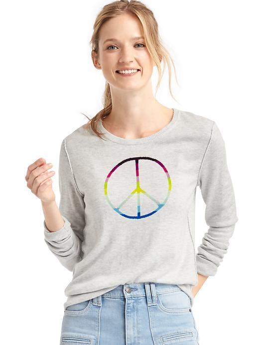 Gap Women Peace Sign Intarsia Pullover Sweater - Heather Grey