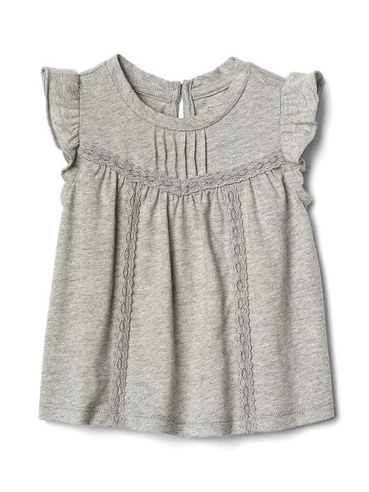 Gap Women Lace Trim Flutter Top - Gray