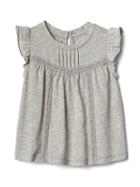 Gap Women Lace Trim Flutter Top - Gray