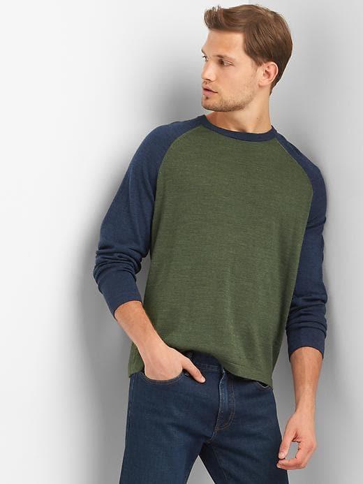 Gap Men Merino Wool Baseball Crewneck - Olive