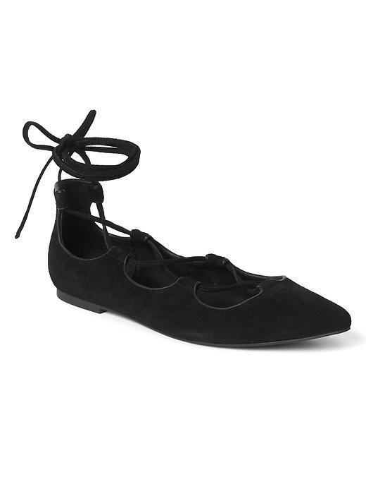Gap Women Lace Up Ballet Flats - Black Suede