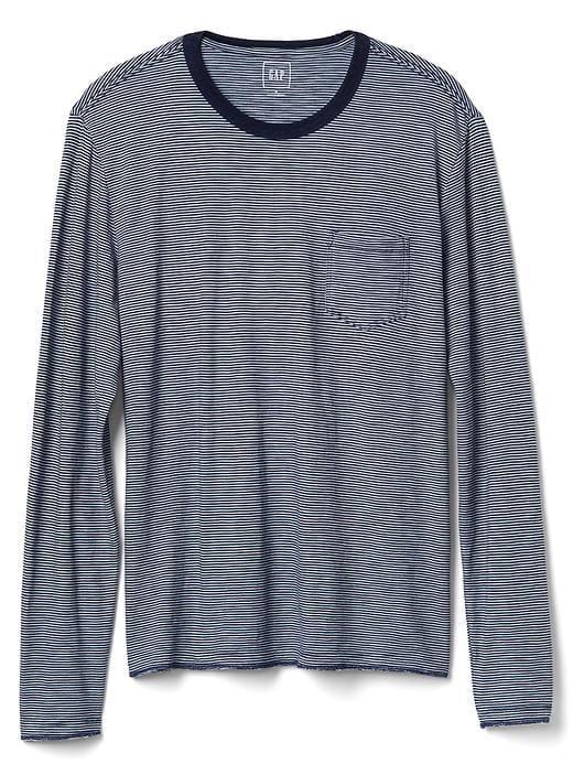 Gap Men Indigo Pinstripe Long Sleeve Tee - Dark Blue Stripe