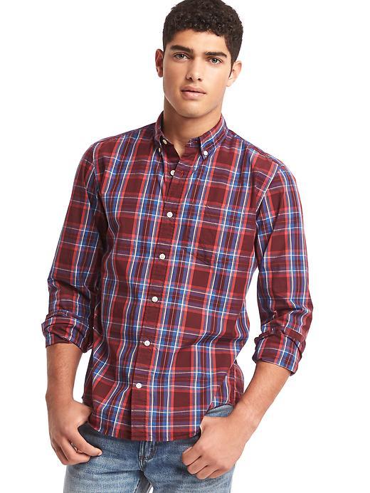 Gap Men True Wash Large Plaid Standard Fit Shirt - Maroon