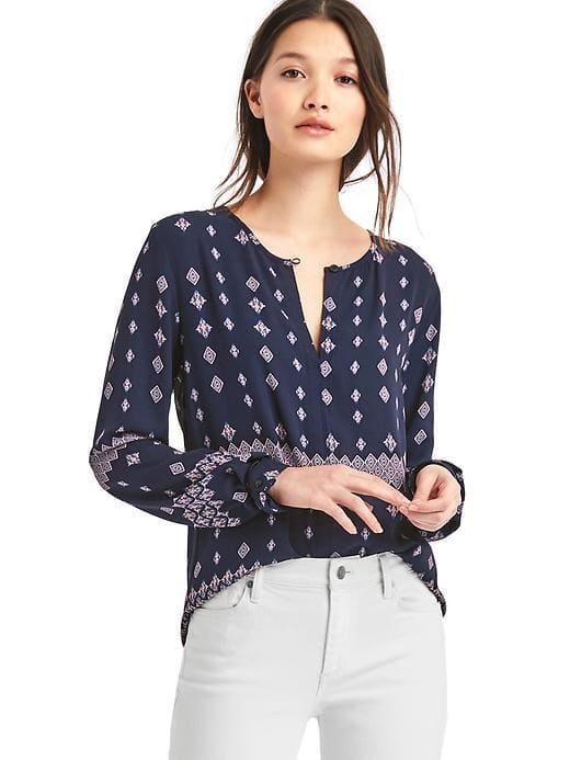 Gap Women Print Split Neck Blouse - Navy Print