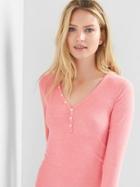 Gap Women Long Sleeve Ribbed Henley - Coral Frost