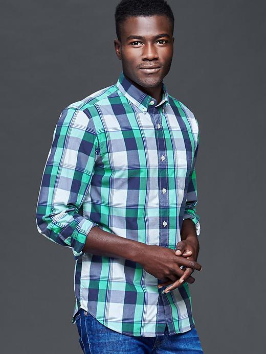 Gap Men True Wash Multi Plaid Shirt - Bright Lake